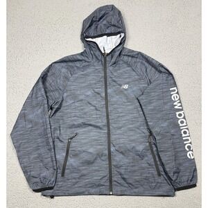 New Balance Jacket Mens Large Blue Hooded Full Zip Windbreaker Running Gym